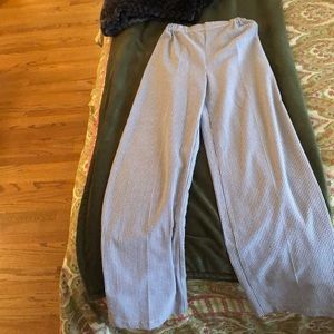 Seersucker white and blue high waisted pants